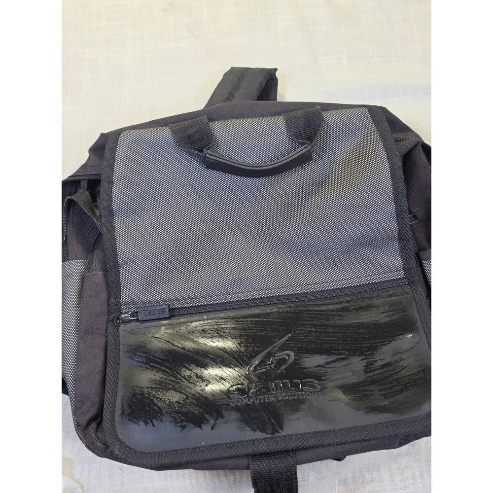 Leeds Sirius Computer Solutions Laptop Backpack Black Gray Canvas Tech Bag